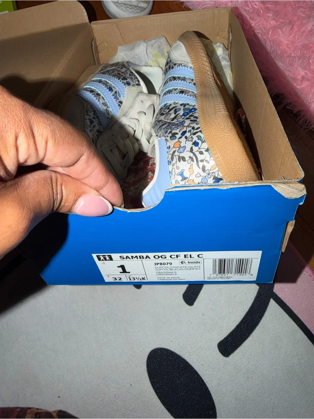 adidas Kids Cream & Blue Floral Retro Sneakers